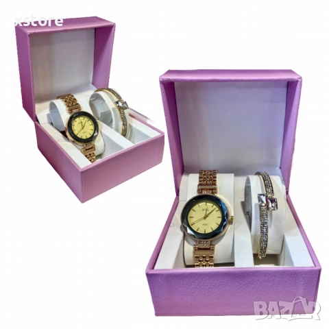 Дамски подаръчен комплект - Елегантен часовник с нежна гривна, снимка 3 - Бижутерийни комплекти - 52793494