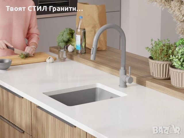 Сива кухненска мивка за вграждане под плот Венеция 50 XL 460x440 мм