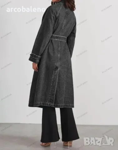 Дамско дънково памучно едноцветно свободно манто с дълги ръкави, копчета и двойни джобове, 2цвята , снимка 6 - Палта, манта - 47634038