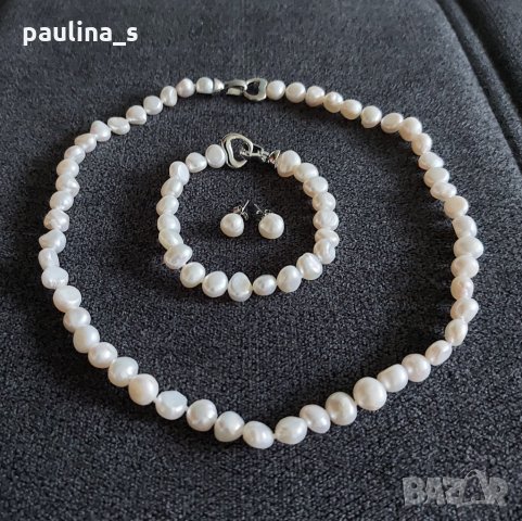 Зашеметяващ комплект от естествени бели сладководни перли, снимка 2 - Бижутерийни комплекти - 33618068