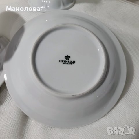 Две порцеланови чаши за кафе без дръжки в комплект с чинийки Heinrich & Co., снимка 5 - Сервизи - 43334815