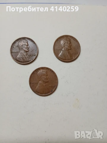 САЩ монети 1 цент 1934 г 1937 г 1939 г , снимка 1