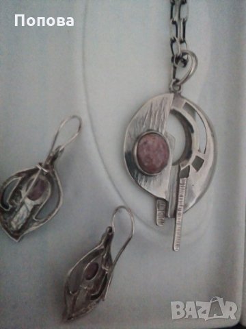 Авторски сребърен масивен комплект с естествен камък - 7/обеци и колие /, снимка 3 - Бижутерийни комплекти - 28310706