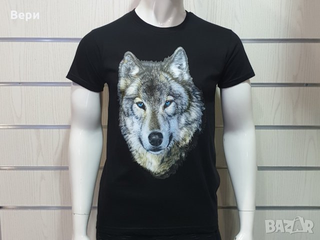 Нова мъжка тениска с трансферен печат Вълк със сини очи, Серия вълци, снимка 3 - Тениски - 27554751