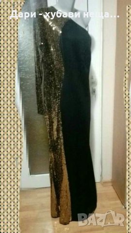 Официална дълга рокля - черно и златисто 🍀👗L,XL(44-46р-р)👗🍀, снимка 2 - Рокли - 35271577