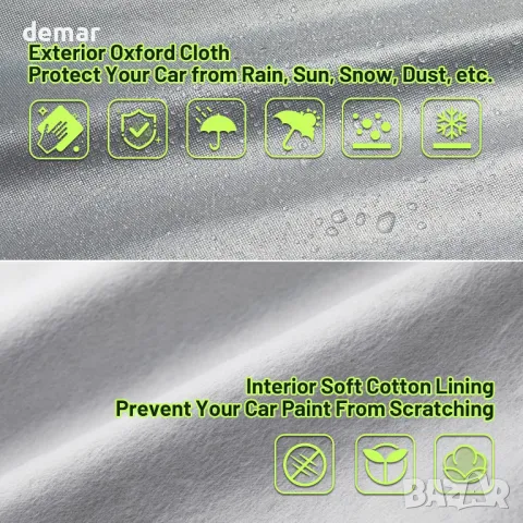 Покривало за кола Favoto Sedan, водоустойчиво, за цяла кола с цип от дясната страна, сребристо, снимка 3 - Аксесоари и консумативи - 50433593