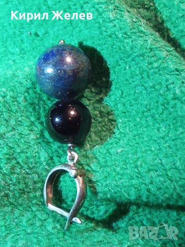 СКЪПОЦЕННА СРЕБЪРНА ВИНТИДЖ АРТ ОБЕЦА СРЕБРО 925 АНГЛИЯ с ШЛИФОВАН ЛАЗУРИТ и ЧЕРЕН ОНИКС 37681, снимка 6 - Обеци - 40770789