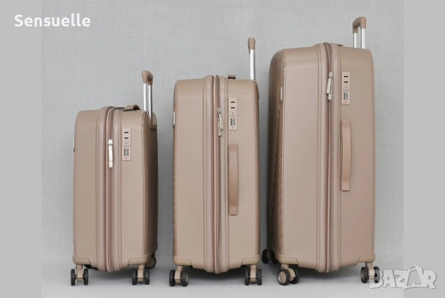 Пътнически куфари комплект 3 броя с колелца - бежов цвят, снимка 2 - Куфари - 52890842