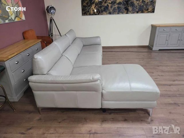 Сив кожен ъглов диван с електрически релаксиращ механизъм, снимка 11 - Дивани и мека мебел - 43429018