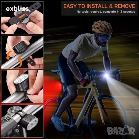 LED Фар за велосипед с 2 лещи и USB зареждане