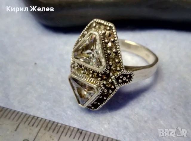 ШАРМАНТЕН СКЪПОЦЕНЕН СРЕБЪРЕН ПРЪСТЕН СРЕБРО 925 с БЯЛА ПОЗЛАТА ЛАБОРАТОРЕН МОЙСАНИТ МАРКАЗИТИ 48743, снимка 9 - Пръстени - 49346500