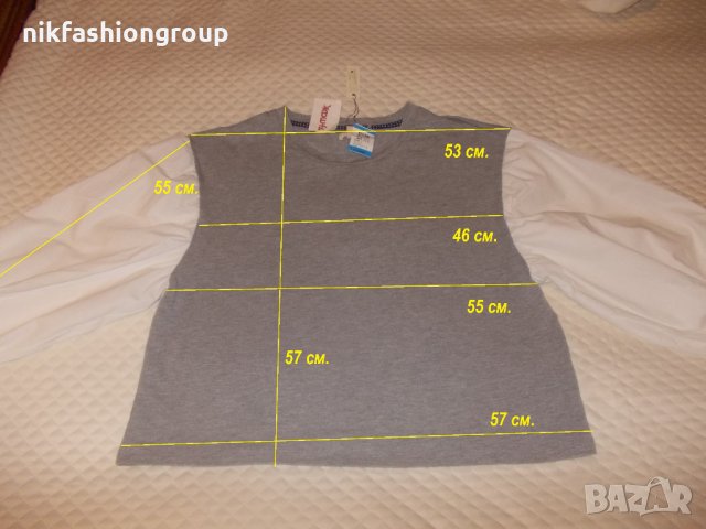 Сива блуза с бели ръкави, L размер, снимка 4 - Блузи с дълъг ръкав и пуловери - 26974968