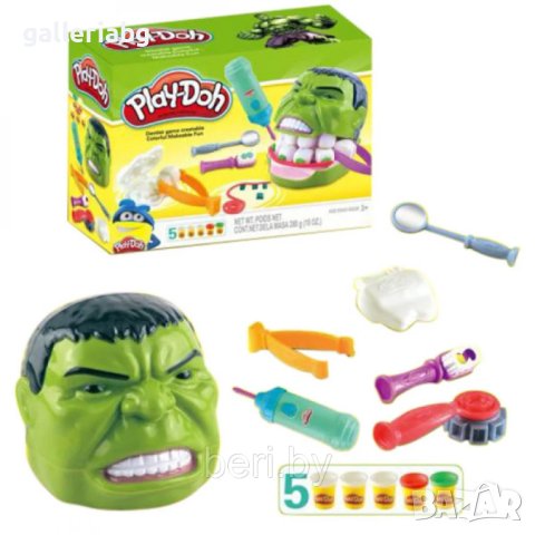 Зъболекарски комплект на Хълк с пластилин Play-Doh, снимка 1 - Пластелини, моделини и пясъци - 44065672