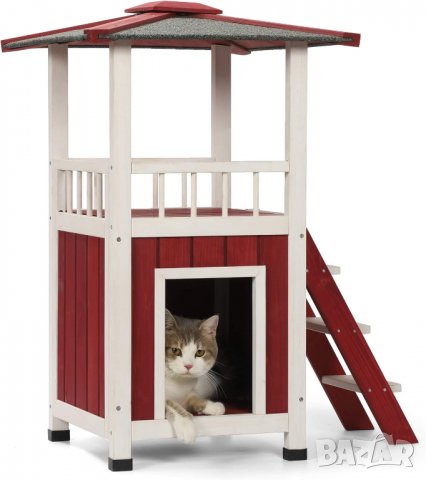 Двуетажна дървена къща за домашен любимец / къща за котки CHW2042010R1, снимка 7 - За котки - 39824878