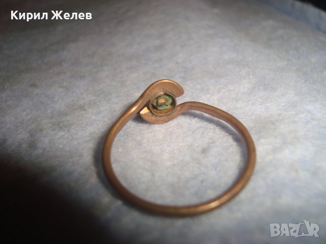 19 Век МЕДЕН ПРЪСТЕН с ПОЗЛАТА и НАТУРАЛЕН ТЮРКОАЗ РЯДКА РЪЧНА МАЙСТОРСКА ИЗРАБОТКА , снимка 3 - Антикварни и старинни предмети - 37685806
