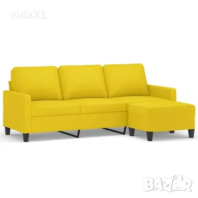 vidaXL 3-местен диван с табуретка, жълт, 180 см, текстил(SKU:3201042), снимка 1 - Дивани и мека мебел - 48728662