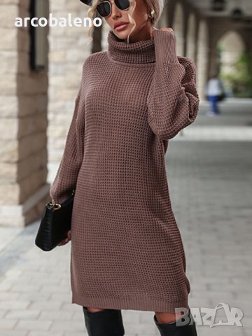 Дамска едноцветна рокля-пуловер с поло яка, снимка 3 - Рокли - 43453054
