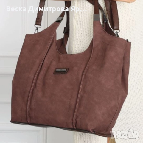 Дамска чанта от еко велур и к. – елегантен и практичен модел (бордо), снимка 6 - Чанти - 52455563