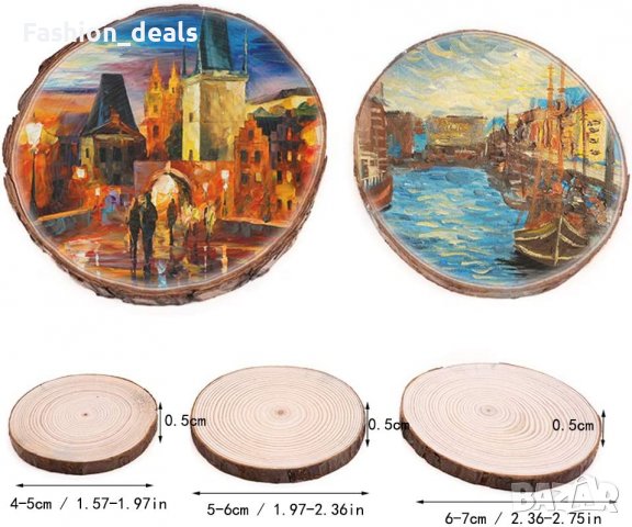 Нови 45 броя дървен кръг диск за Направи си сам Изкуство Занаят Украса, снимка 2 - Други - 39344963