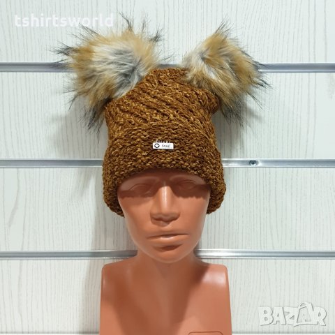 Нова зимна дамска шапка с 2 помпона/пуха, снимка 8 - Шапки - 35488809