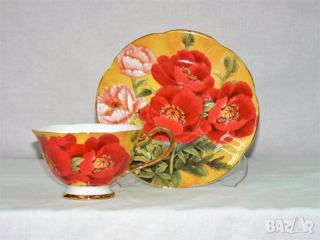 Костен порцелан чаши с цветя, снимка 2 - Чаши - 33423351