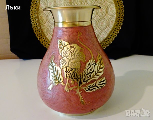 Бронзова ваза,гарафа,емайл,рози 730 гр. , снимка 5 - Вази - 37369337