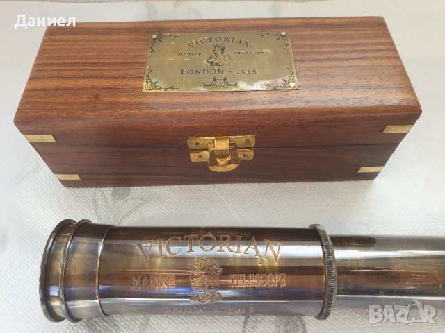 Далекоглед бронзов с античен дизайн в дървена кутия, снимка 1 - Подаръци за мъже - 43052007