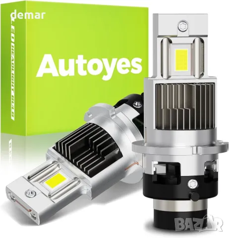 Autoyes D2S LED крушки за фарове, 30000LM, 1:1 размер 6500K Бяло, 2 бр, снимка 1 - Части - 48895271