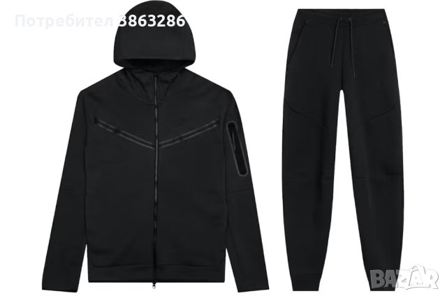 Нов мъжки черен екип Nike Tech Fleece, снимка 2 - Спортни дрехи, екипи - 43853482
