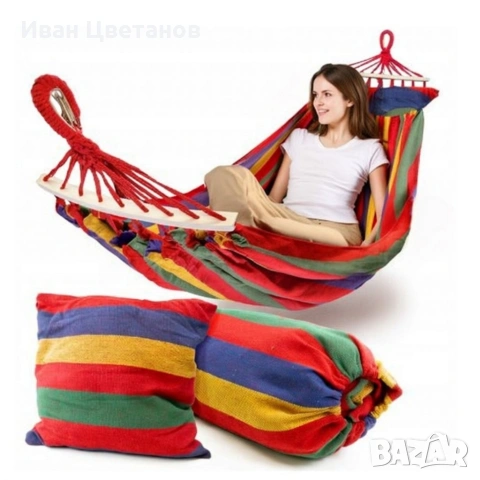 Хамак XXL с възглавница и чанта — максимален комфорт до 250 кг за релакс навън, снимка 3 - Градински мебели, декорация  - 53359733