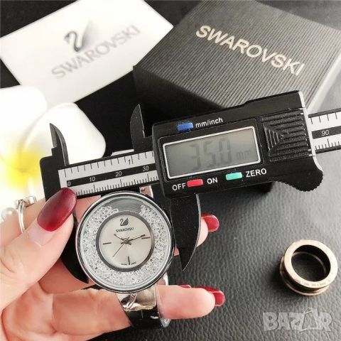 Луксозен ръчен дамски часовник Бижу Сваровски, Swarovski стилен, златен, сребърен, кристали, снимка 5 - Дамски - 52221240