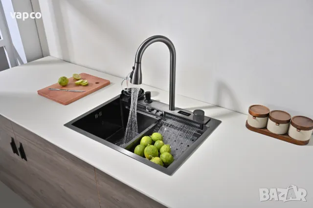 60см мултифункционална кухненска мивка с двоен водопад