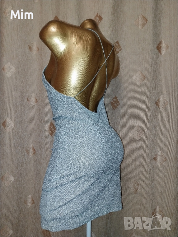 Н&М S Къса рокля от сребрист брокат , снимка 5 - Рокли - 44889458