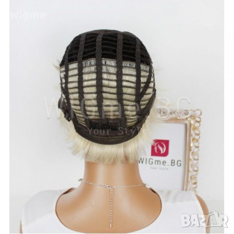 Къса руса перука с черни корени и бретон Меган, снимка 7 - Аксесоари за коса - 33015153