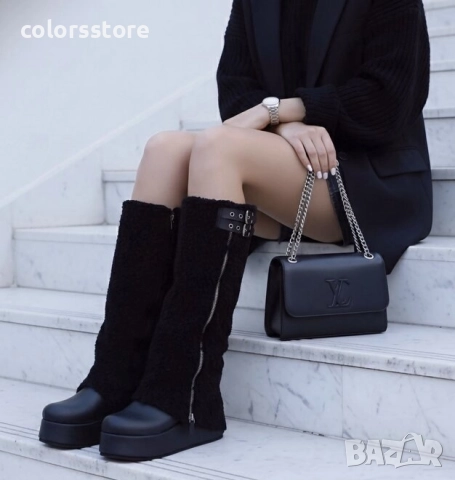 Ботуши на платформа - черна кожа - BPKN25 