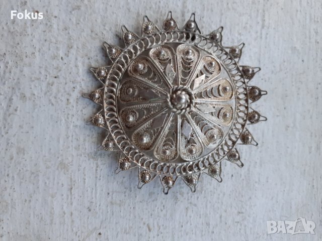 Възрожденски накит сребърна брошка филигран гранулация, снимка 1 - Антикварни и старинни предмети - 38274685