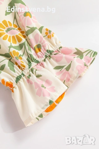 Дамска къса рокля с флорален принт, V-образно деколте и плетени детайли, снимка 8 - Рокли - 53081867