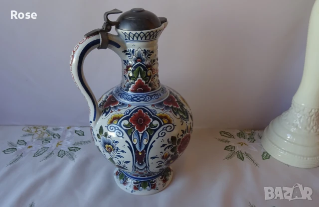 Стомна/кана с метален  капак- Antiquk  "Стар Делфт" 
