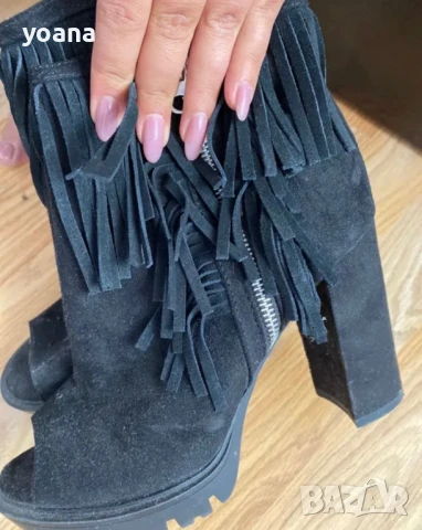 Нови летни ботуши с дебел ток черен цвят