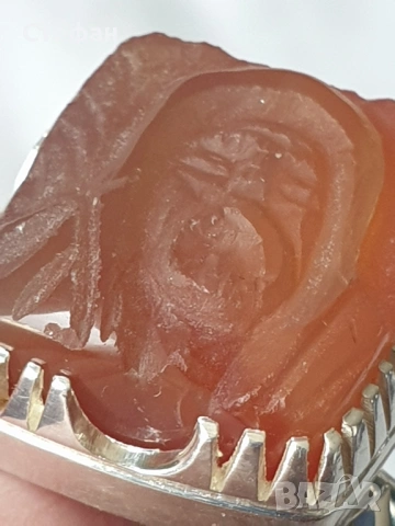 Сребърен пръстен с гема карнеол, снимка 2 - Пръстени - 53538271