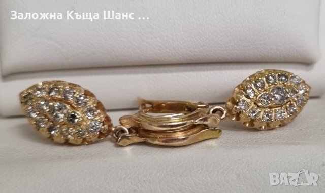 Златни обеци 14к с диаманти , снимка 6 - Обеци - 43196106