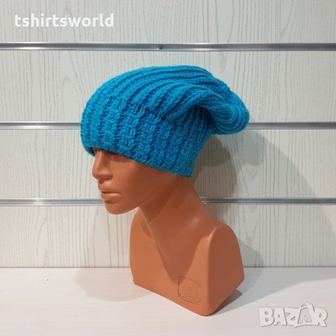 Нова зимна плетена шапка тип джудже в син цвят, снимка 6 - Шапки - 35491097