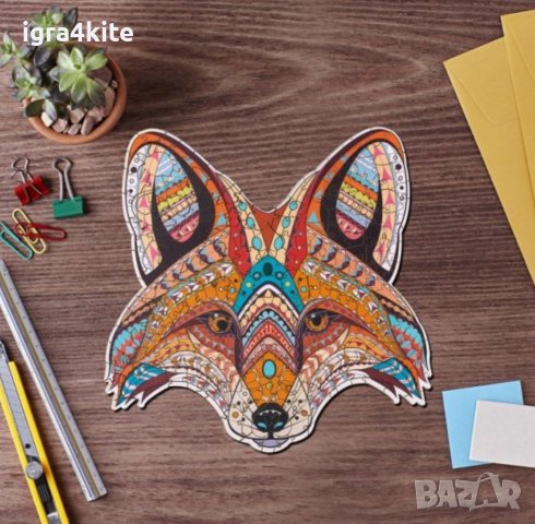 Дървен пъзел животни Глава на Лисица / 27 модела А4 размер / Size M, снимка 2 - Игри и пъзели - 43245807