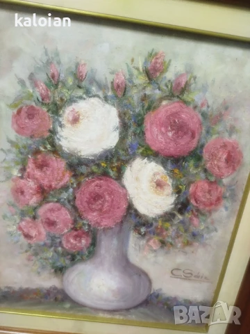 Цветя красота. Масло на платно с подпис. Авторски картини испански. Рамки с размери от снимките. Цен, снимка 5 - Картини - 51286211