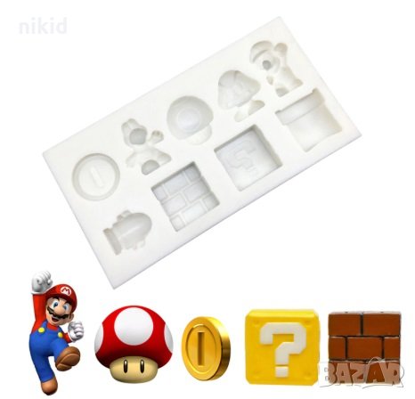 2 вид Супер Марио Super Mario силиконов молд форма за украса декор торта фондан шоколад и др., снимка 1 - Форми - 28822396