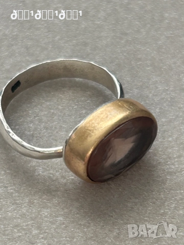 Уникален сребърен пръстен с позлата и естеств. камък , снимка 5 - Пръстени - 52422822