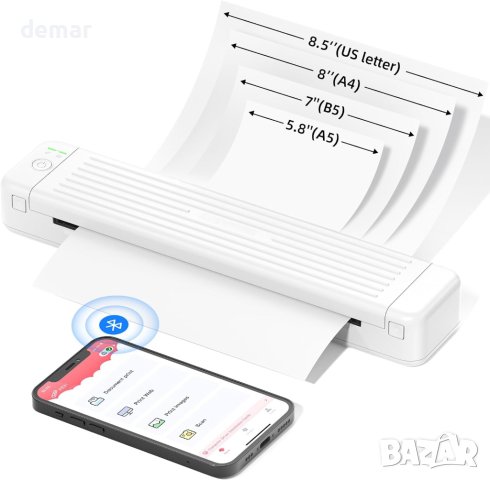 Odaro Безжичен Bluetooth преносим термотрансферен принтер - P831, бял