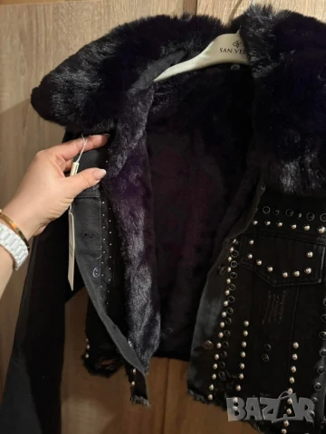 Деним яке с топъл хастар и пух на яката , снимка 5 - Якета - 50912409