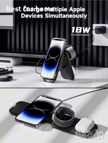 3 в 1 Безжично магнитно зарядно Meoligr за Apple серия, сгъваемо за пътуване , снимка 2 - Безжични зарядни - 51262898