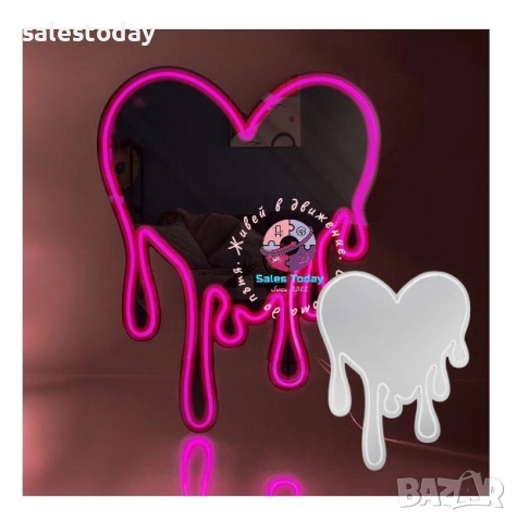 Огледало със светлина, Лед, 61см, Сърце